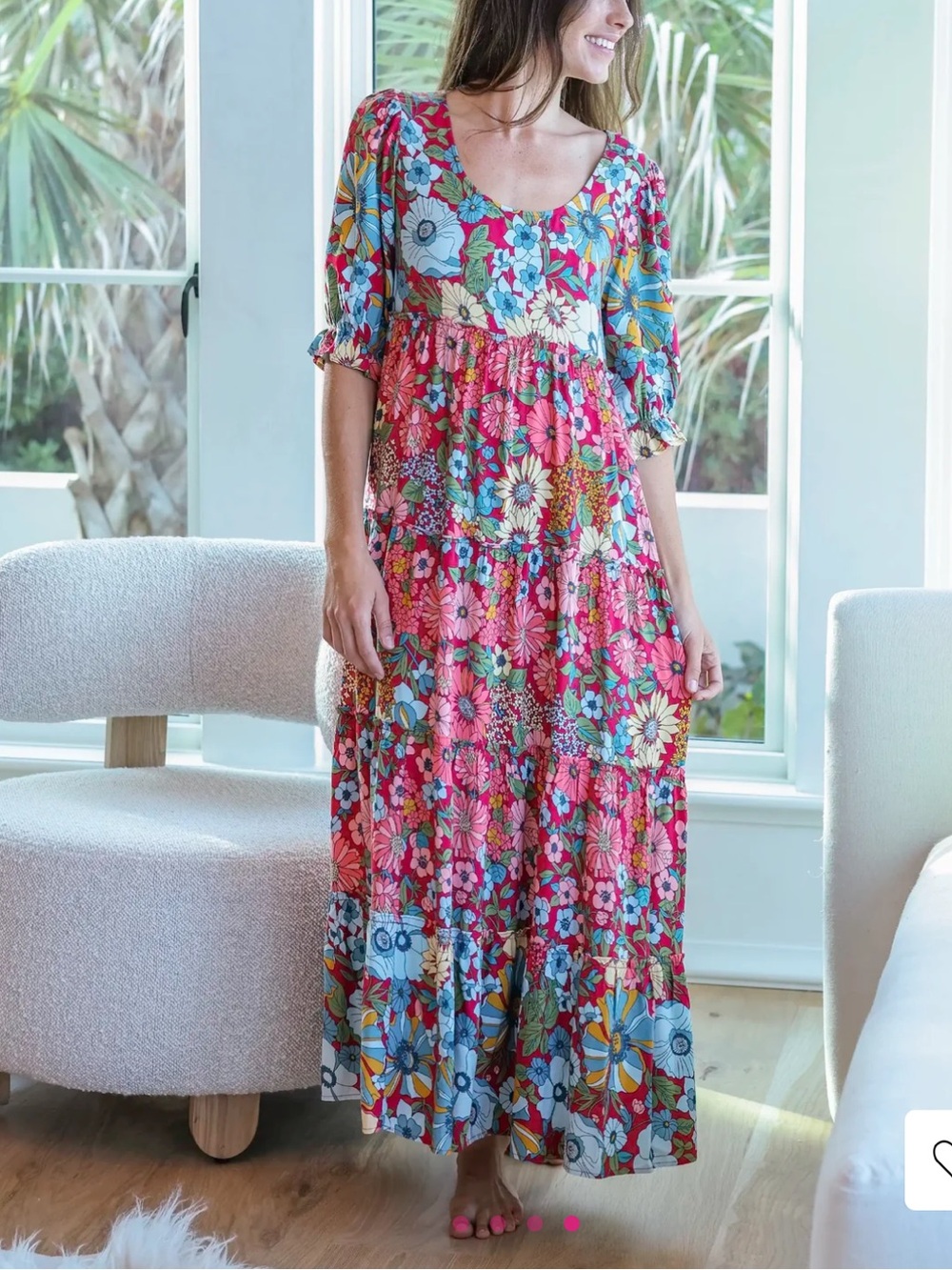 Natural Life Collette Tiered Maxi Dress Floral Boho Cottagecore Earthy Sz Small